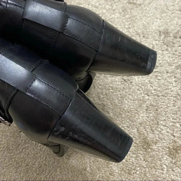 Marc Fisher Western Black Leather Boots Block Heel - Picture 8 of 13